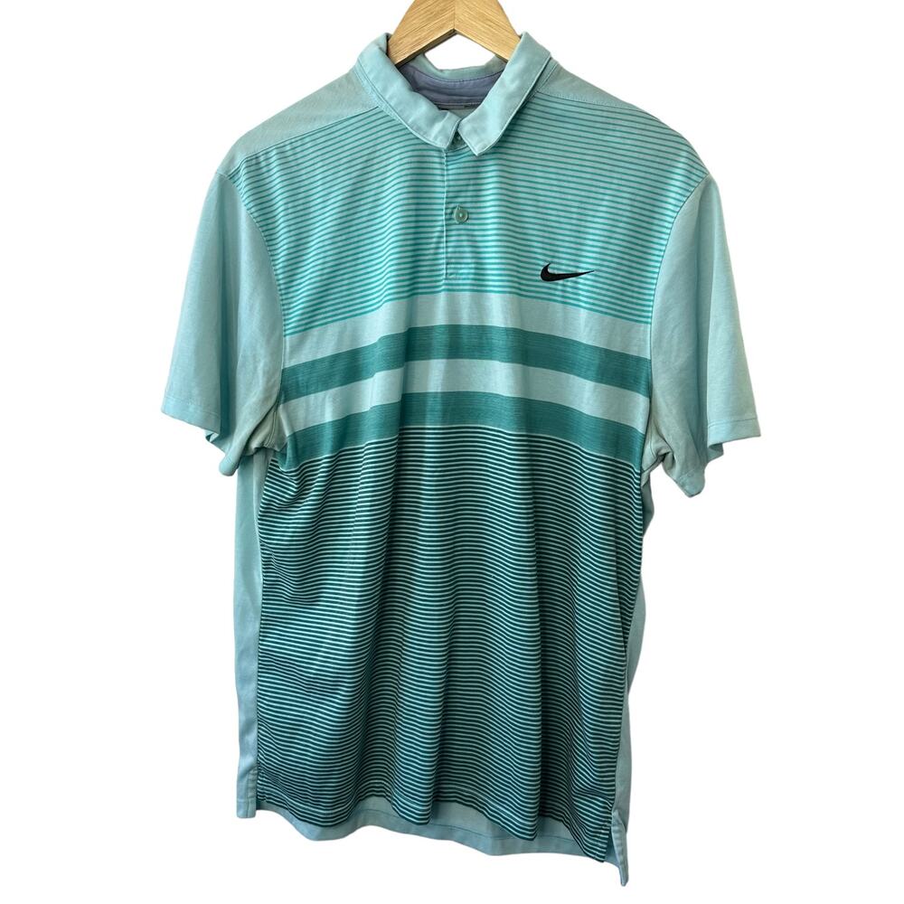 Nike Golf Dri-Fit Modern Fit Blue Stripe Short Sleeve Polo Shirt Men's Size XL